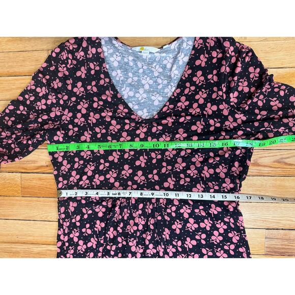 Boden | Hattie Clover Print Long Sleeve Black Pink Jersey Dress | Size 12 - Picture 12 of 13